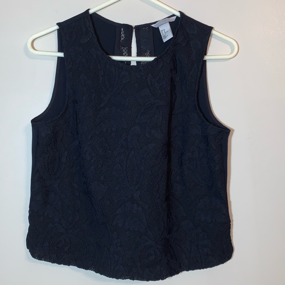 H&M Navy Lace Detail Crop Top